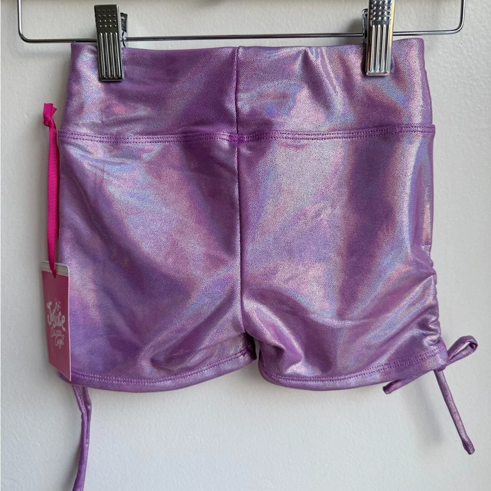 JUSTICE ALL OVER FOIL DANCE & GYMNASTICS SHORTS Girls Size 10 Purple New